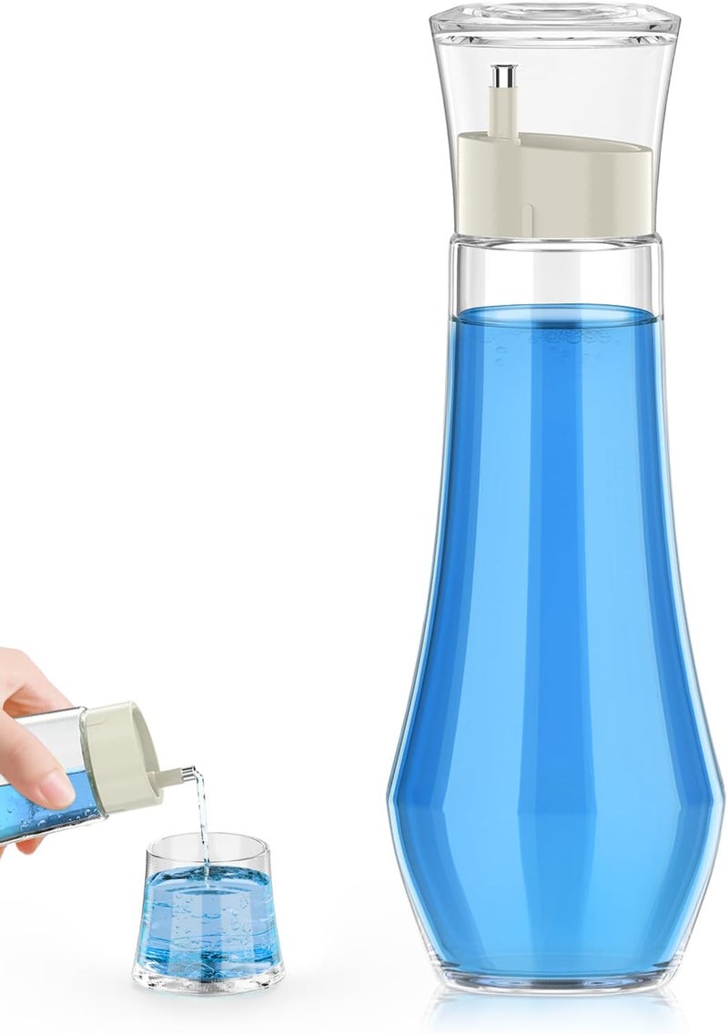 BTIFU Glass Mouthwash Dispenser for Bathroom, 8.8 oz Refillable Mouthwash Container With Lid Cup, Small Clear Mouthwash Bottle for Countertop - Image 1